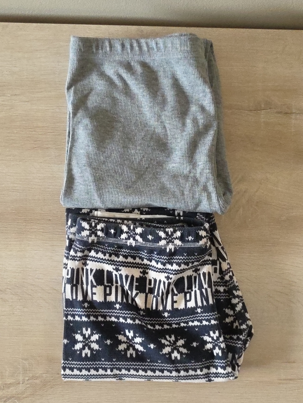 PINK Victoria's Secret Waffle Knit Thermal Pajama Pants Lot of 2 Grey & Nordic -